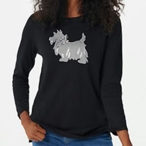 Quacker Factory Womens Black Silver Scottish Terrier Sequin Sweater Size M NWT